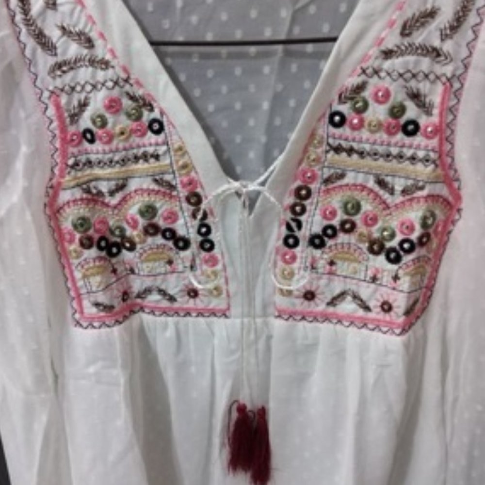 Embroidery Fringe Detail Peplum Blouse - Picture 3 of 6